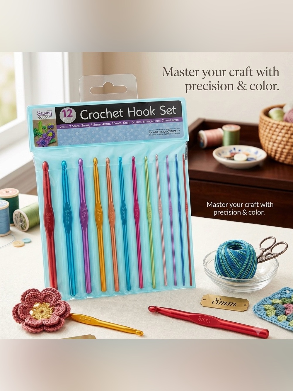 12-Piece Aluminum Crochet Hook Set – Vibrant, Ergonomic & Durable (2mm – 8mm) - Picture 6 of 8